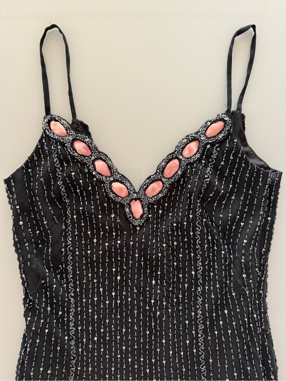Black & Pink Silk Beaded Evening Gown Dress - Size M - Vintage - *Please Read* - Picture 3 of 16